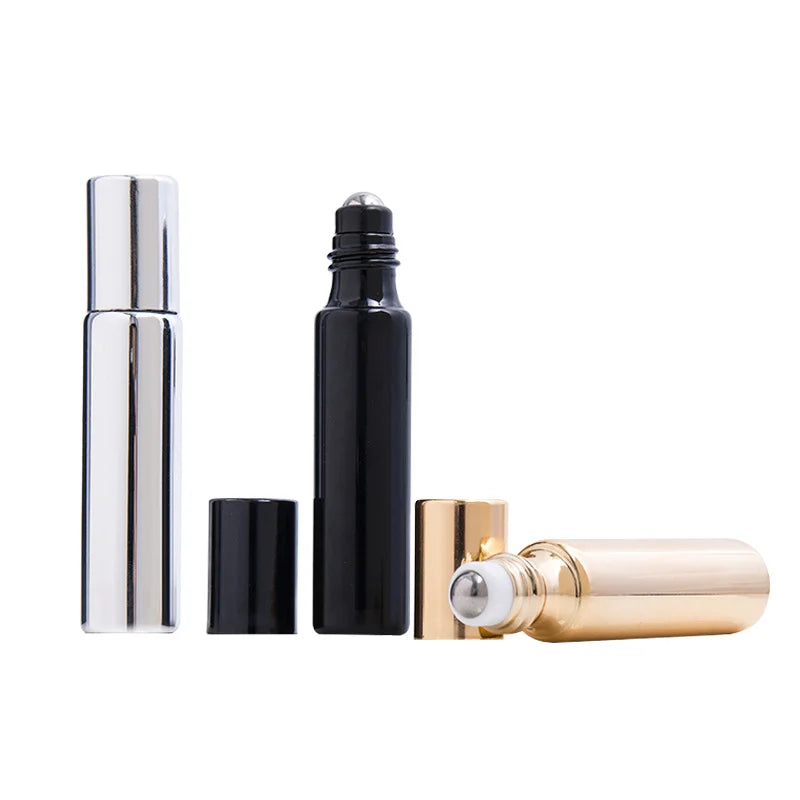 Luxury Golden 10ml Electroplate Gold Glass Roller Ball Perfume Roll on Bottle for Essential Oils