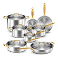 Manufacturer Pots and Pans 5-layer 14 Pc Copper Core Stainless Steel Pots & Pans Set All Kitchen Induction  Oven Dishwasher Safe