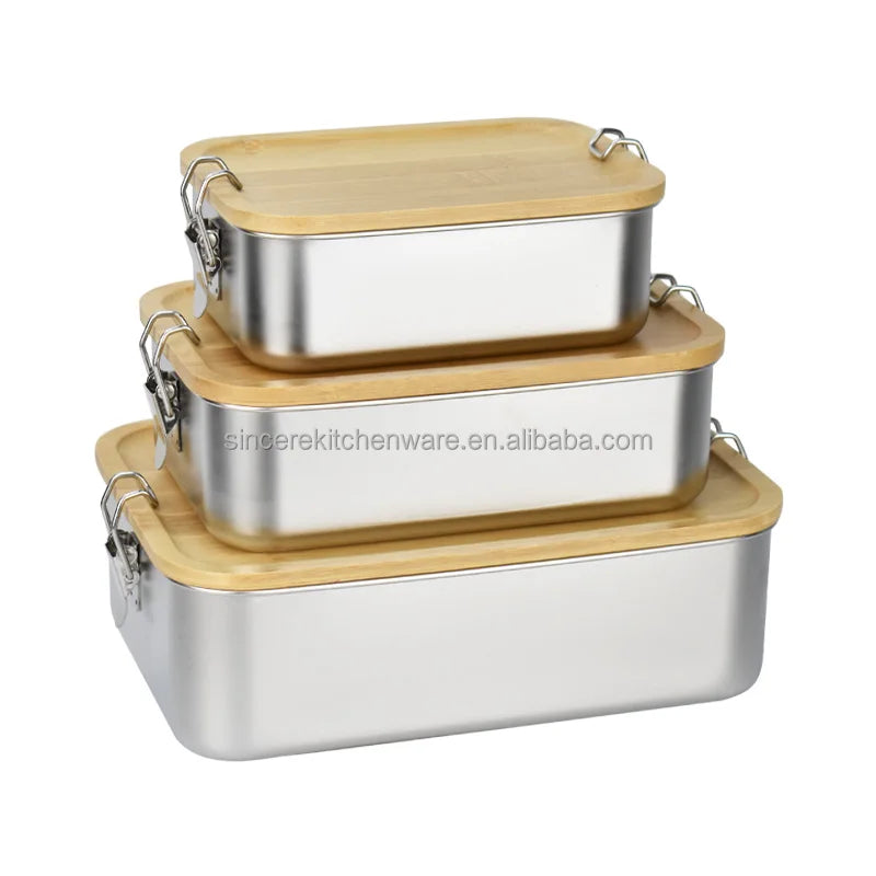 800ml 1200ml 1400ml Leakproof Freshness Preservation Stainless Steel 304 Food Storage Bento Lunch Box Bamboo With Lid for Kids