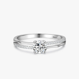 Ailmay 925 Sterling Silver Fashion Luxury Double Iine Slub Clear Zircon Rings for Women Wedding Engagement Fine Jewelry