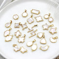 JF7335 Dainty White Shell Round Oval Teardrop Square PendantsTiny Gold Bezel Shell Star Butterfly Moon Lightning Charm Pendant