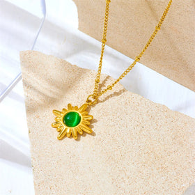 Tarnish Free 18k Gold Plated Stainless Steel Choker Necklace Fashion Multicolor Natural Stone Malachite Star Pendant Necklace