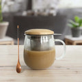 15 oz 450ml Wide Mouth Direct Drinking Custom Infusion Mug Borosilicate Glass Tea Infuser Stainless Steel Filter Modern Design