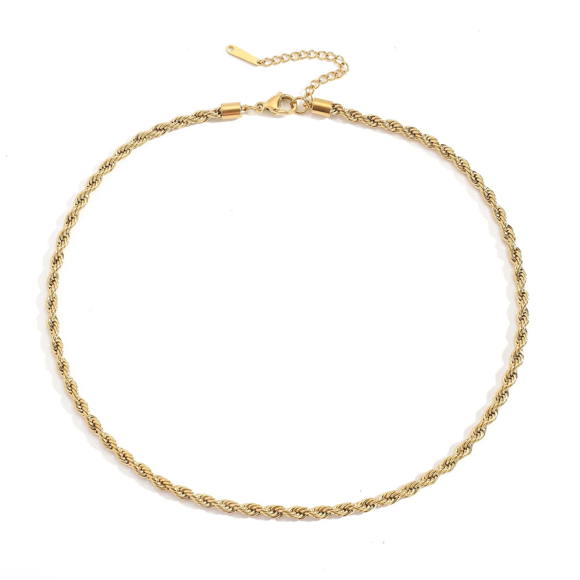 Simple Luxury Stainless Steel 14K Gold Plated 4MM Wide 42cm Length Twisted Chain Choker Necklace Jewelry for Women