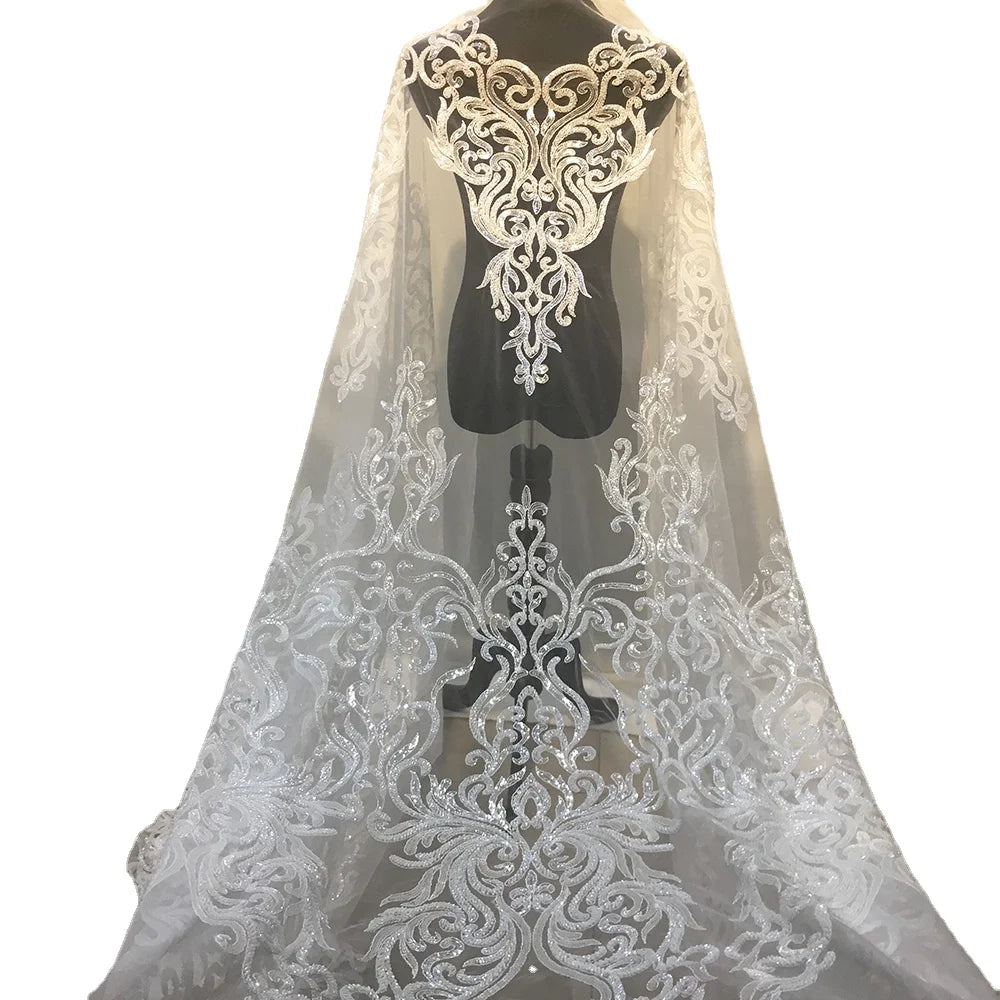 2022 Ivory Luxury Nigerian Bridal Sequin Net Lace Fabric 3D Elegant Embroidery Beaded Lace Fabric
