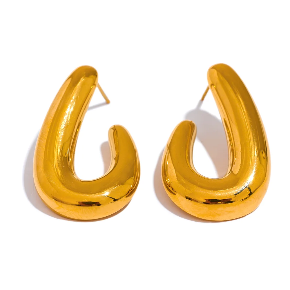 JINYOU 531 Stainless Steel 316l Geometric Textured Stud Earrings Prevent Allergy 18K PVD Metal Simple Jewelry for Women Gift