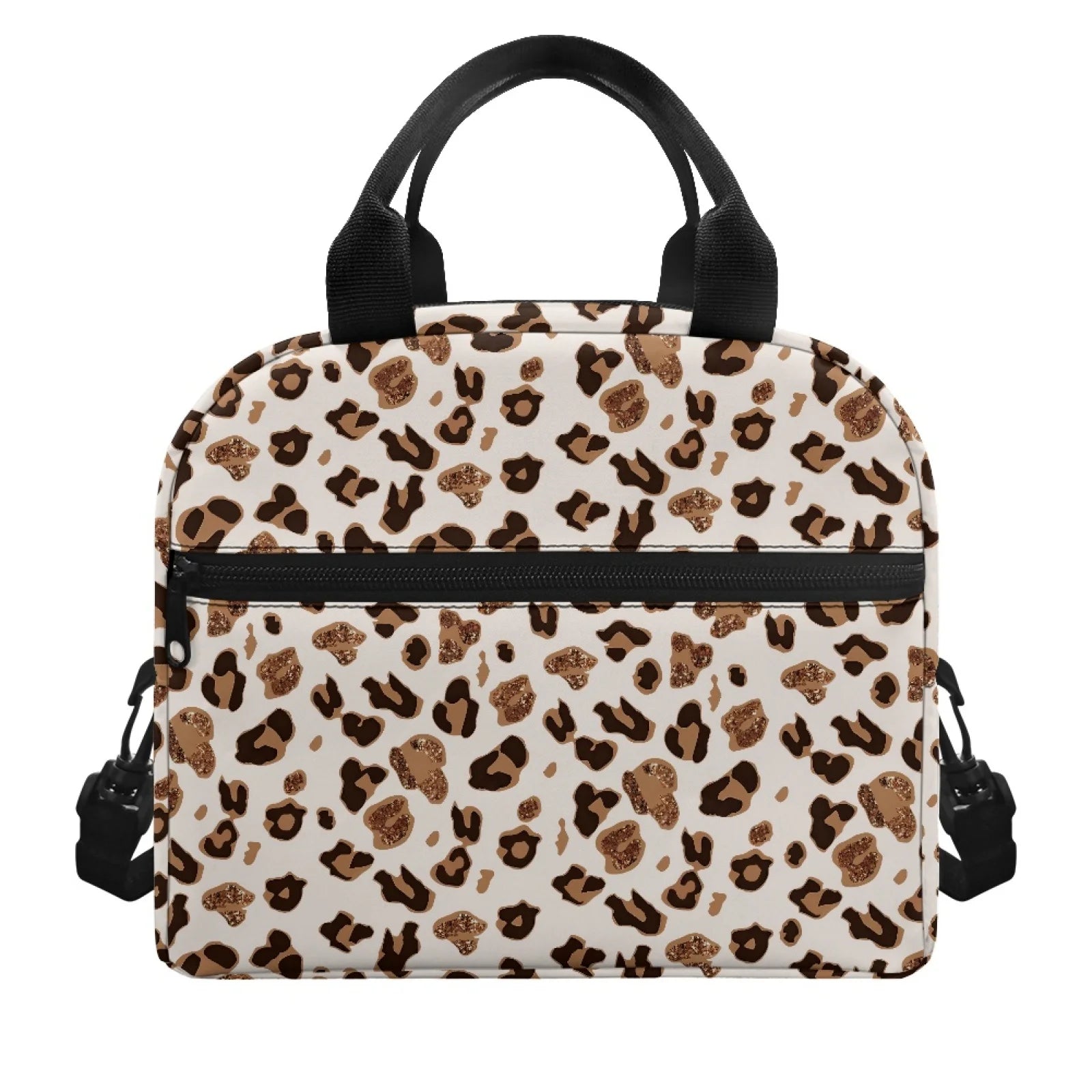Leopard Print Dual 2 Compartment Lunch Bag for Adult Men Women Kids Large Leakproof Insulated Cooler Tote Bag W/ Strap for Work