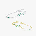 Wish Jewelry Luxury Minimalist Jewelry Green Crystal Leaf Bracelets Women Sparkling Cubic Zircon Sterling Silver Bracelet
