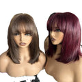 Easy to Wear Brown Wig Colored Straight 5x5 Lace Closure Layered Cut Wig With Bangs Bob Wigs Human Hair