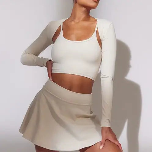 L230151 Clothing Manufacturers Custom Fashion Wholesale Small Cape Shrug Knitted Crop Top Yoga Active Wear Shirts for Women