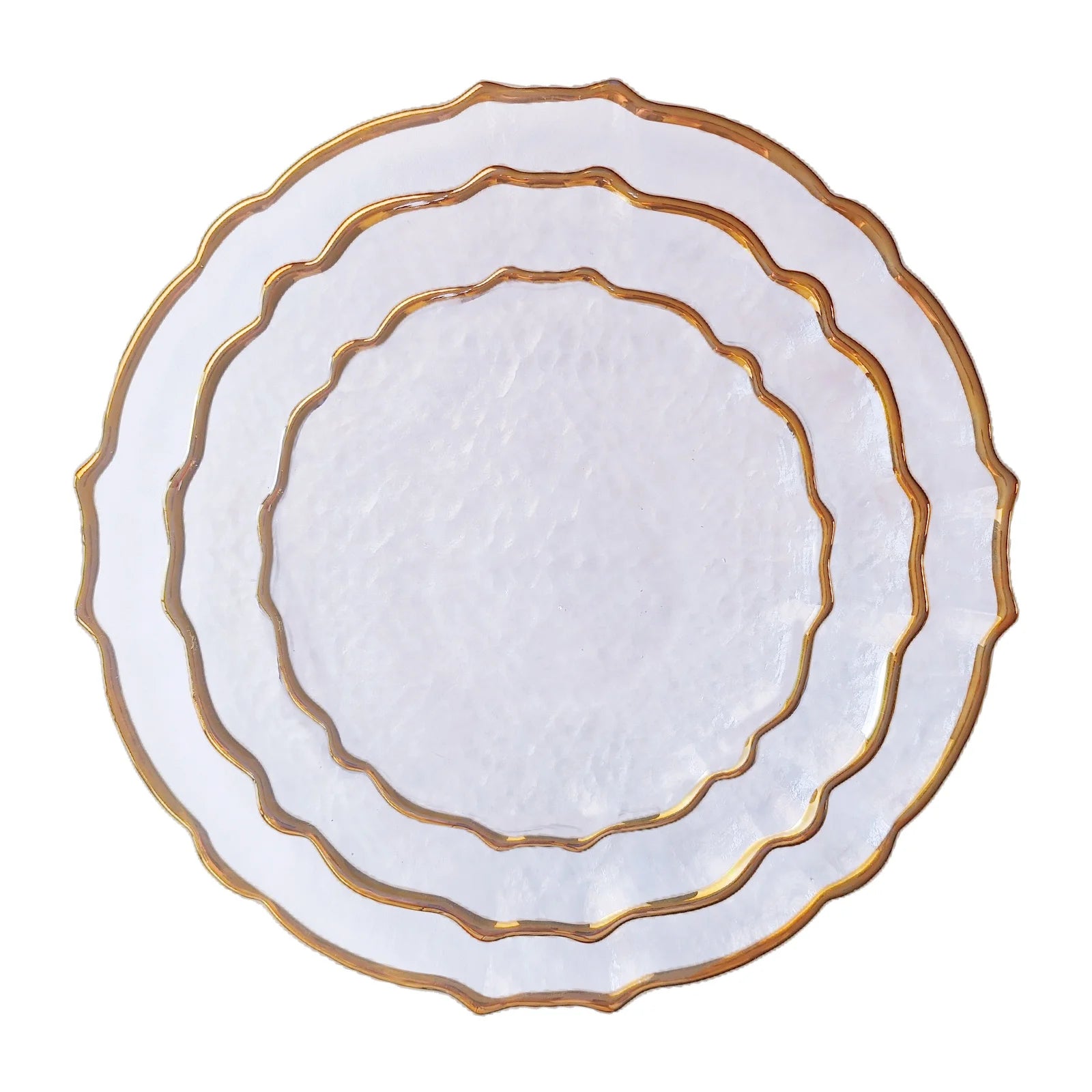 Luxury Hand Blown Glass Charger Plates Transparent Golden Silver Rose Gold White Black Rim for Wedding Decorations Eco-Friendly