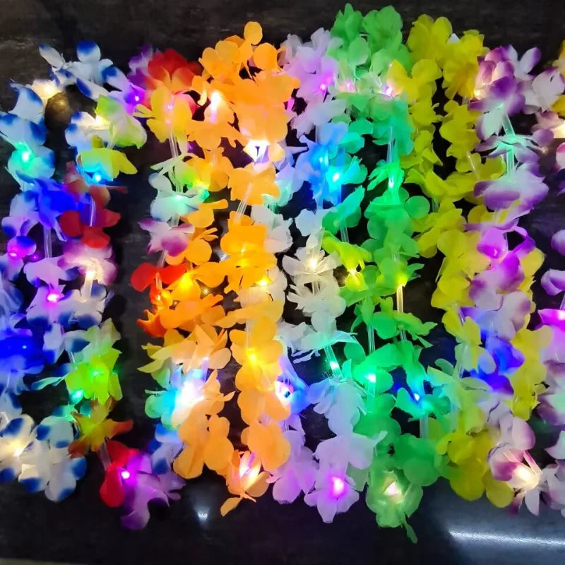 Nicro New Arrival Handmade Artificial Hawaiian Leis Flower Jungle Theme Party Decoration Led Luminous Tropical  Flower Wreath