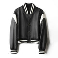 Jancoco Black Lamb Skin Leather Bomber Coat Crop Real Leather Varsity Jacket Women