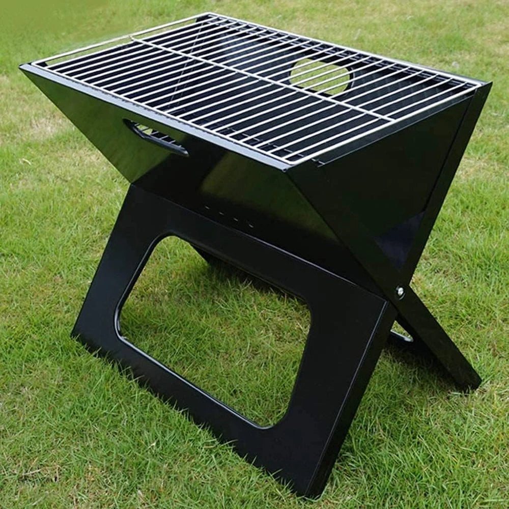 Portable X-Type Notebook Shaped Outdoor Camping BBQ Grill Iron and Steel Powder Coated Folding Barbecue for Outside Use