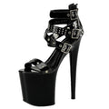 New 20 cm Rivet Buckle Fashion High Heels Platform Model Walk Show High Heels Women's Leaky Toe Large Sandals
