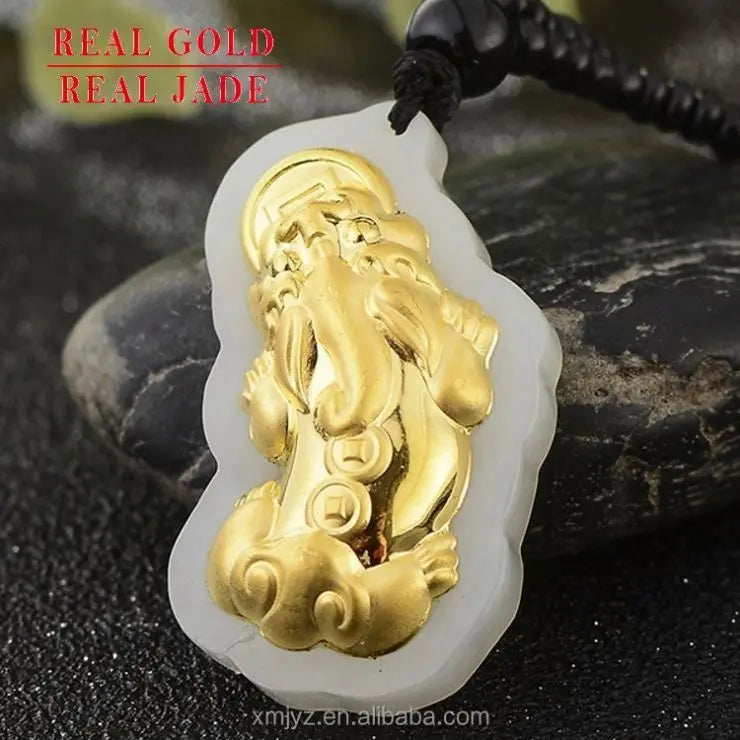 Certified 3D Gold Inlaid 4D Hetian Jade Three-Dimensional Brave Men And Women Pendants Factory Direct Sales