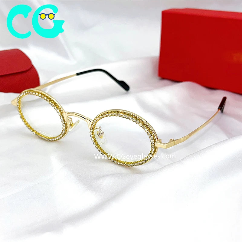 2023 Small Round Rhinestone Sunglasses New Fashion Luxury Design Vintage Glasses Bling Brand Diamonds Round Sunglasses Shades