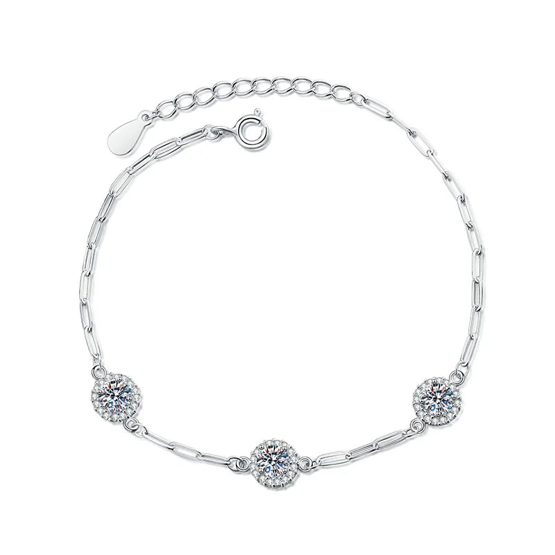 1.5 Carat Moissanite Bracelet 925 Sterling Silver Fashion Jewelry Suitable for Wedding Banquet Party Valentine's Day Gift