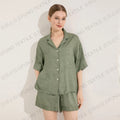 FUNG 6052 Wholesale Women Linen Blend Short Pajama Set Short Sleeve Shorts Soft Girls Loungewear