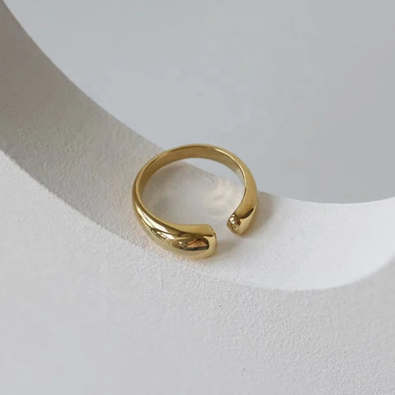 Minimalist Design Irregular Chunky Open Water Droplet Rings Jewelry Women Stainless Steel Gold Plated Dome Teardrop Finger Ring