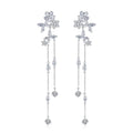 LUOTEEMI Delicate Fairy Flower Long Thing Chain Drop Dangle Earrings for Girl Bridal Wedding Dating with AAA CZ Jewelry Gifts
