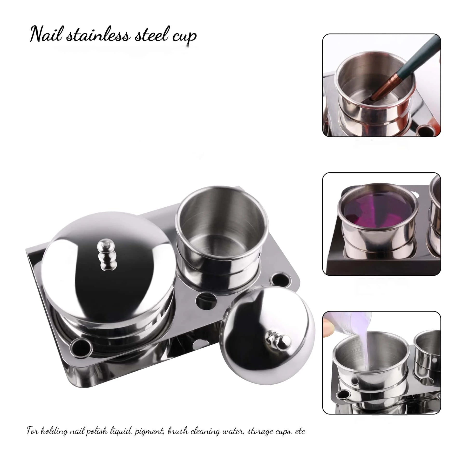 Durable Manicure Tool Jars 3pcs Nail Art Stainless Steel Acrylic Powder Liquid Cup