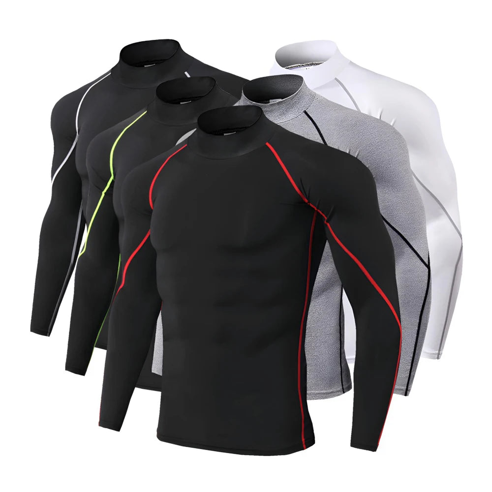 Men's Basketball Compression Shirts Long Sleeve Athletic Workout Gym Turtle Neck T-Shirt Active Running Base Layer Undershirts
