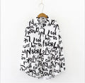 Harajuku Letter Graffiti Printed Shirt 2026 Spring and Summer Medium Length Lapel Long Sleeve Shirt for Men and Women