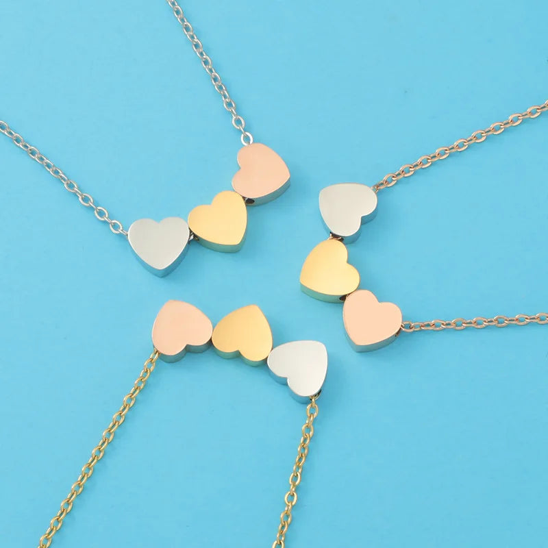 2023 New Fashion Three Colors Heart Shaped Pendent Necklace Love Simple Waterproof Stainless Steel Collar Chain Fashion Jewelry