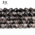 Wholesale Diamond Cutting Beads Natural Stone Faceted Silver Obsidian Loose Beads for Jewelry Making