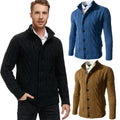 Mens Cardigan Sweaters Grey Warm Knitted Button Down Jacket Stand Collar Cable Knit Coat Winter Clothes Black Sweater