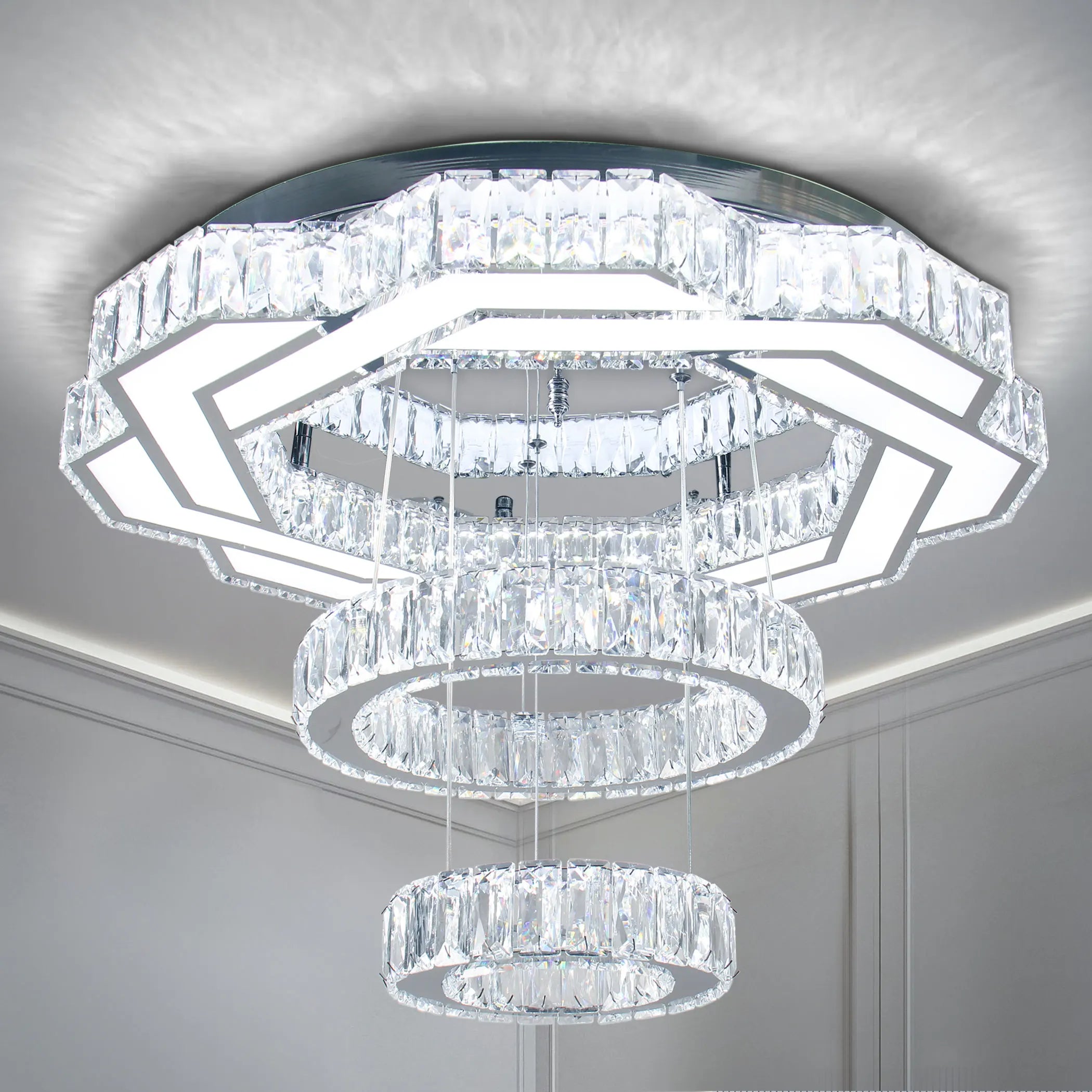 Wholesale LED Crystal Chandelier Circle Ceiling Light Fixture for Bedroom Ceiling Large Size Crystal Lamp for Room