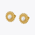 Latest 18K Gold Plated Stainless Steel Jewelry Sun Flower Pearl Stud Earrings Waterproof for Women Gifts Earrings E241593