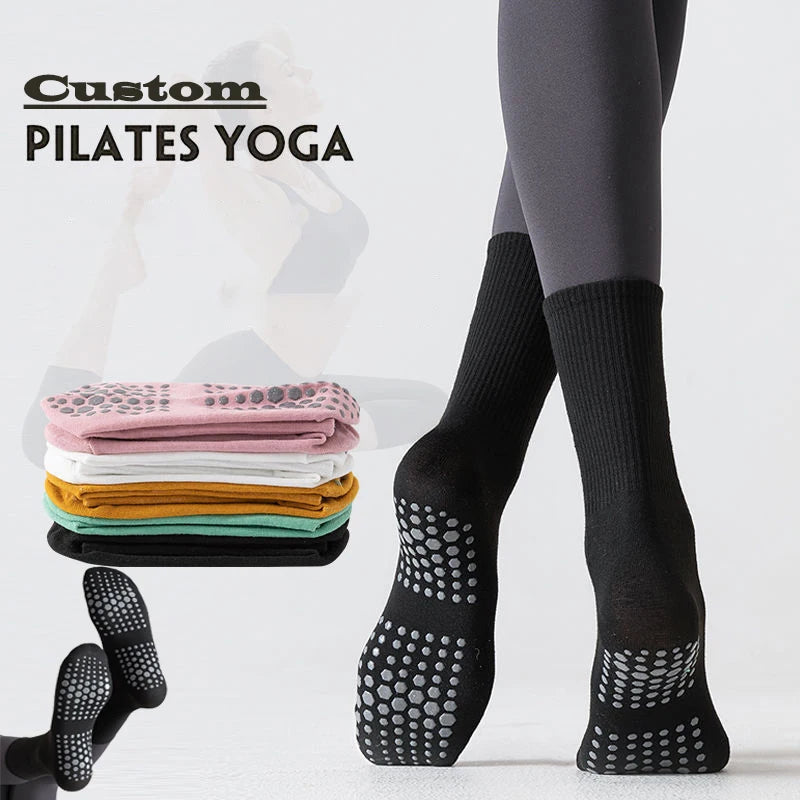 Women's Custom Logo Yoga Socks Soft Grips Anti-Slip Comfortable Cotton Non Slip Grippy Sports Gym Pilates Socks Knitted