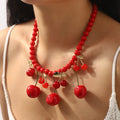 Kaimei New Arrival Fashion Jewelry New Red Festival Red Resin Beads Necklace Summer Fresh Fruit Cherry Pendant Beaded Necklace