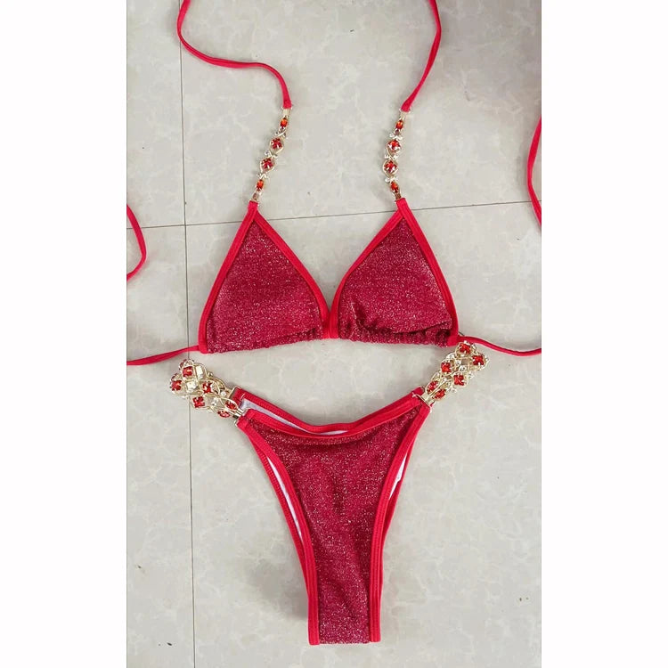 Hot Selling Beach Resort Bikini Crystal Diamond Women's Split Swimwear Manufacturer's Spot Swimwear