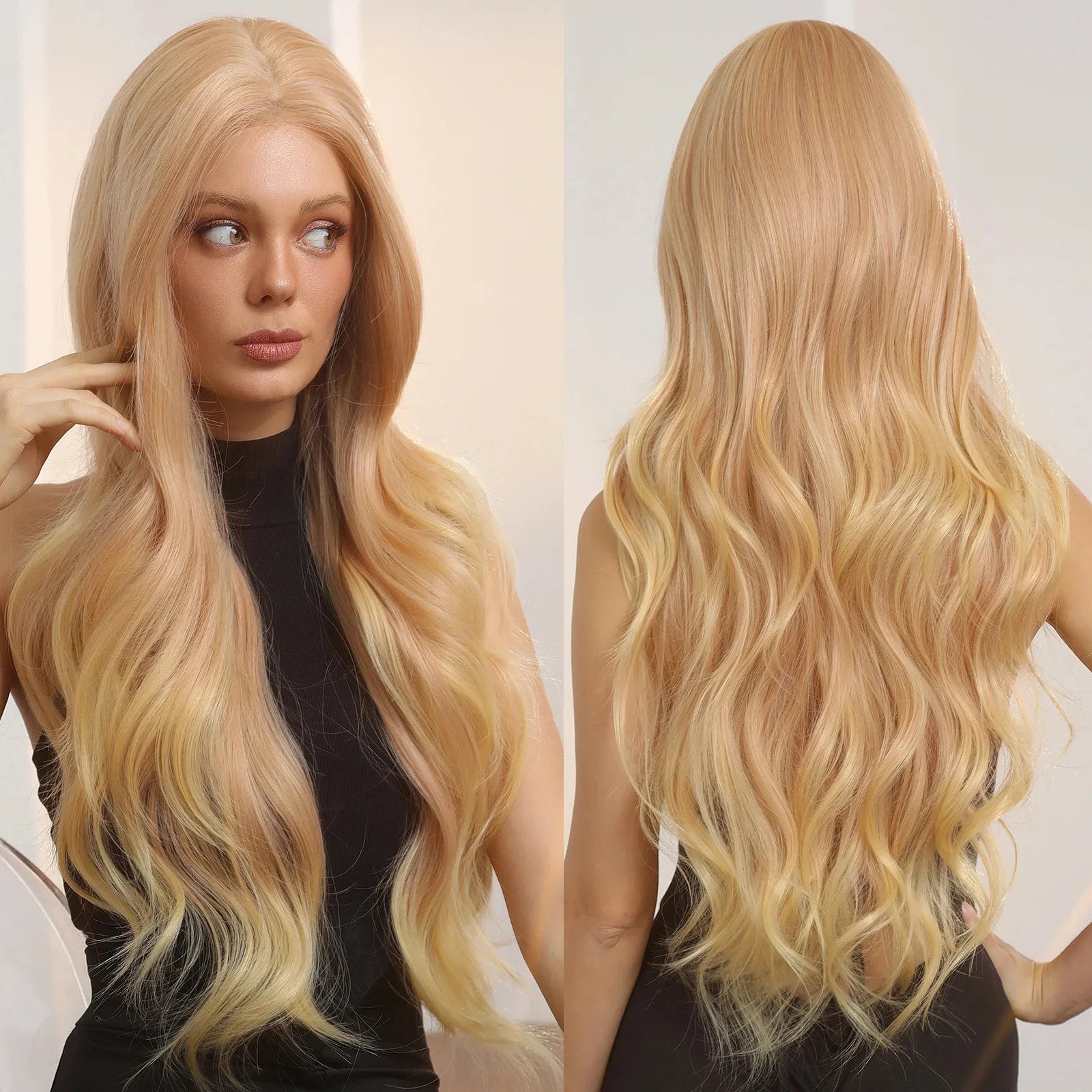 13x6 Lace Front Wig Blonde Wave Synthetic Wigs for Women Daily Party Cosplay Use Heat Resistant Fiber Hair