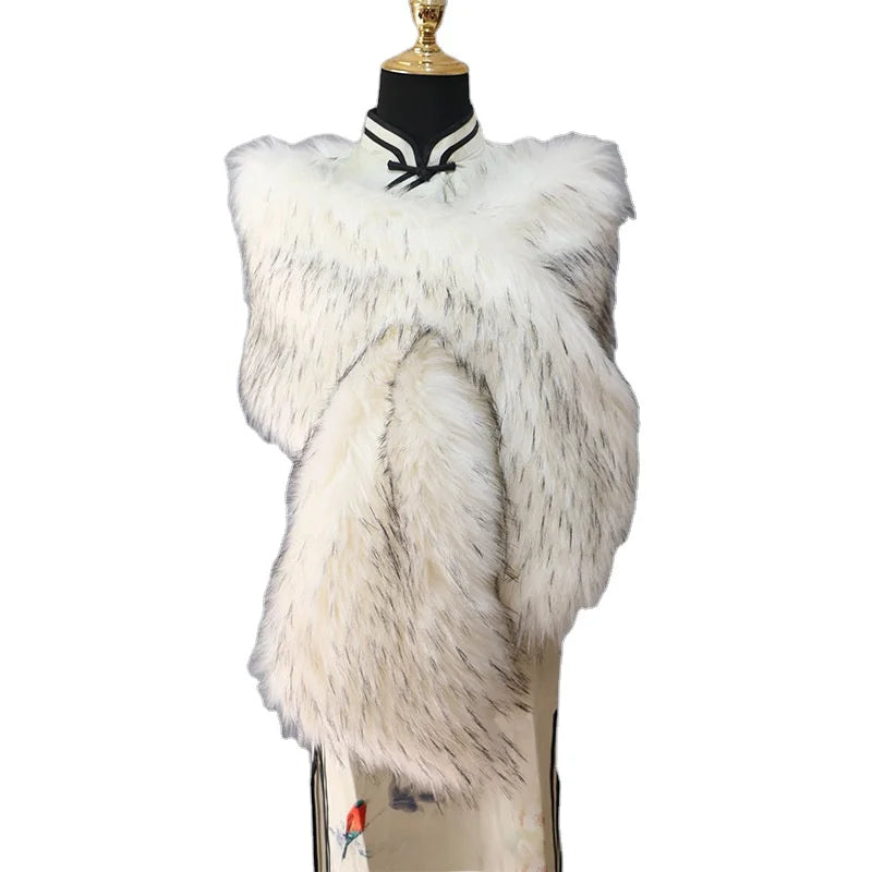 Wholesale Lady Fashion Furry Fur Tippet Faux fox Fur Coat Cheap Scarf Faux Fur Shawl Scarf for Women Winter Warm Opera Cape