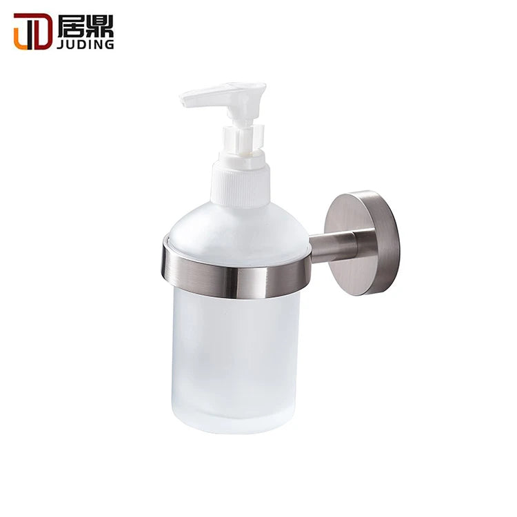 JUDING Modern Durable Wall Mounted Zinc Alloy & Glass Sand Nickel Finish Shampoo/Soap Dispenser Holder Pump for Hotels Bathrooms