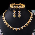 Delicate Leaf Vine Flower Shaped Luxury CZ Necklace Earring Bracelet Set Gold Plated Bridal Evening Dress Jewelry Accessories
