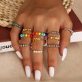 Wholesale Cheap Bead Ring Rotate Freely Adjustable Anxiety Worry Rings Rainbow Glass Beads Anxiety Ring