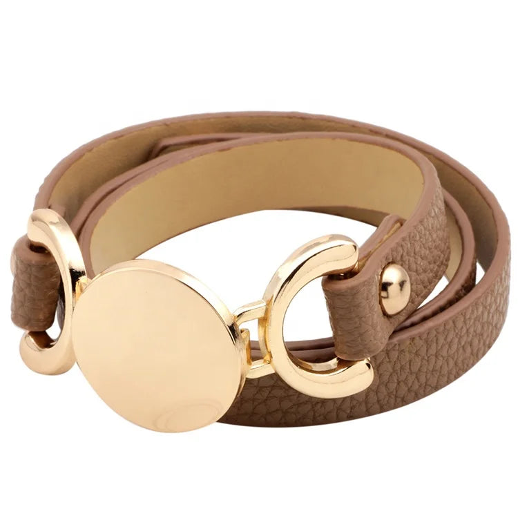 Wholesale Custom Laser Logo Women Fashion Jewelry Bangle Wrap Multilayer Pu Leather Bracelets for Ladies