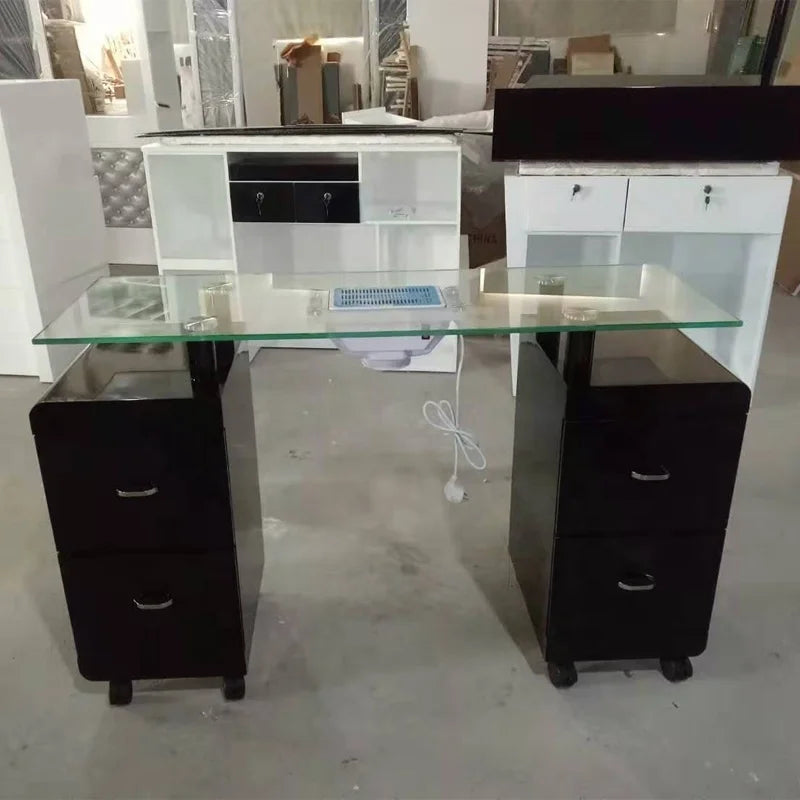 Foshan Factory Modern Cheap Black Glass Top Nail Manicure Table for Sale