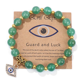 Lucky Evil Eye Gold Spacer Beads Green Aventurine Lapis Lazuli Retro Crystal Beaded Bracelet