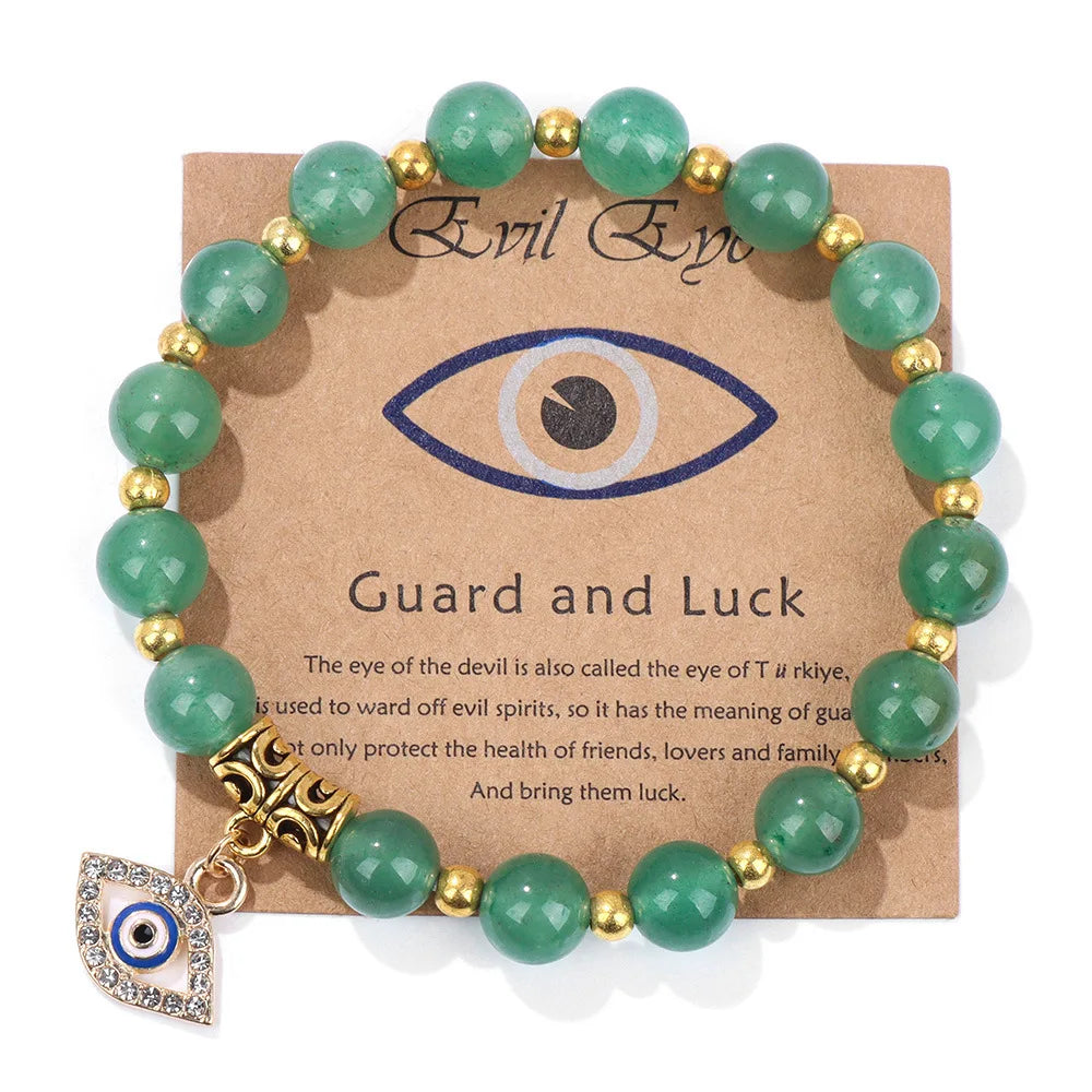 Lucky Evil Eye Gold Spacer Beads Green Aventurine Lapis Lazuli Retro Crystal Beaded Bracelet