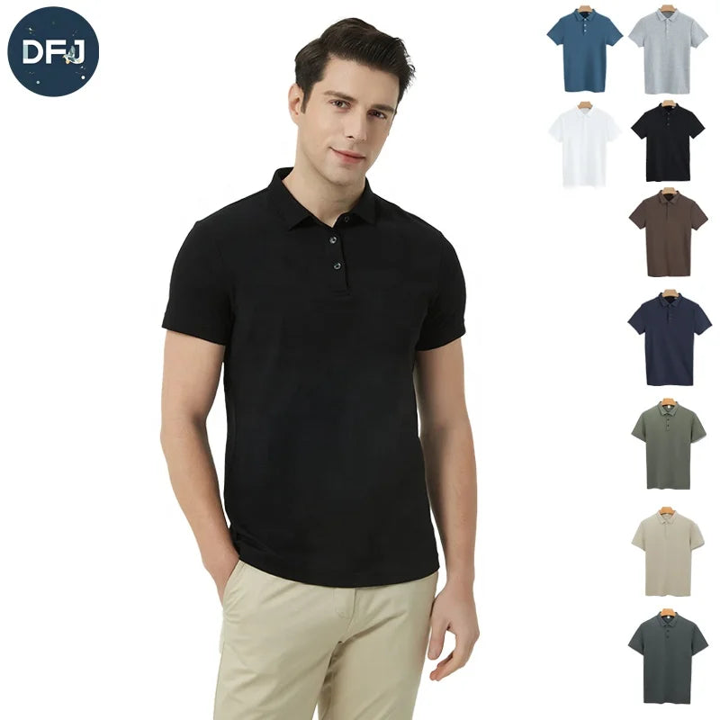 Unisex XL Size Button s Men's Yarn-Dyed Solid Knitted Fabric Embroidered Short Sleeve Golf Blanks Direct Factory Wholesale