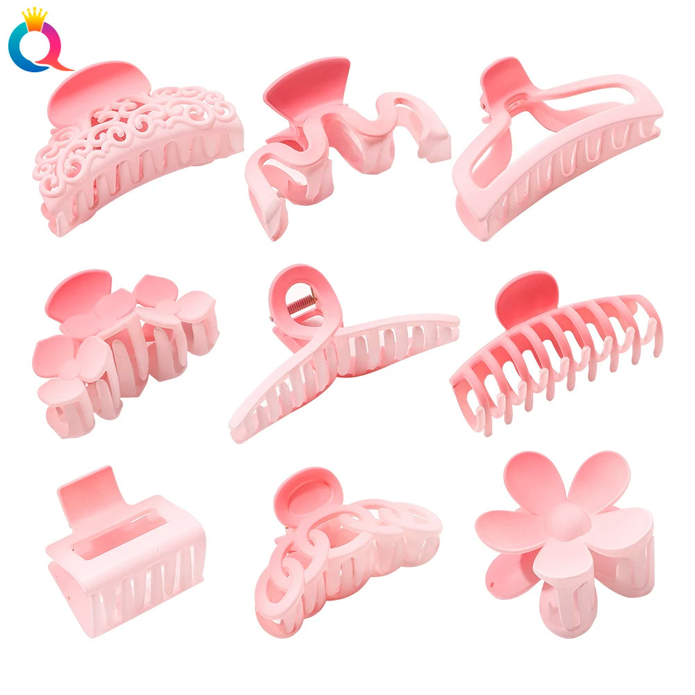 QIYUE Brand Matte Pink Plastic Hair Claw Clip for Women and Girls Comfortable and Stylish Hair Accessory