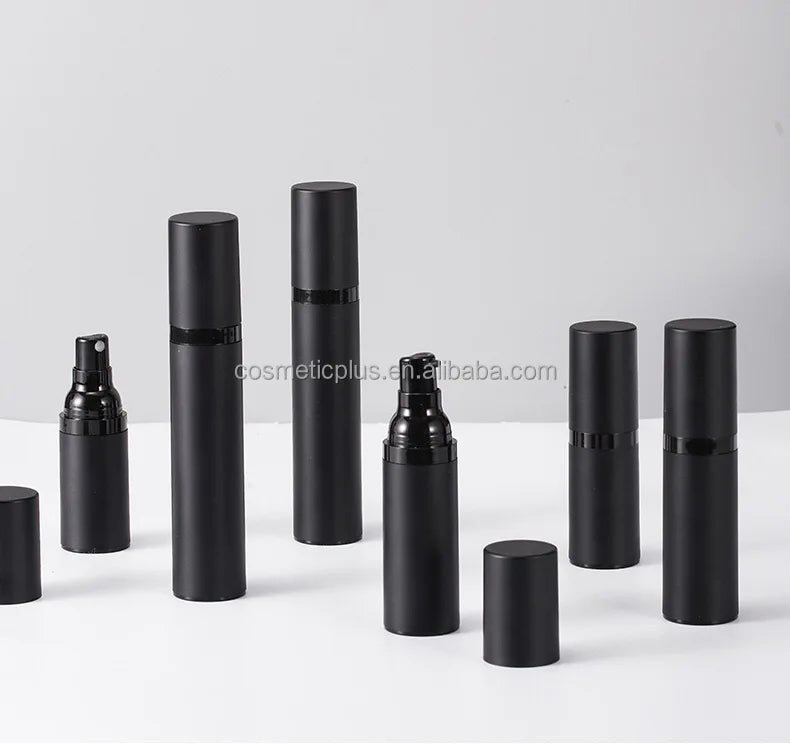 Luxury Custom Matt Black High Grade Airless Pump Bottle Set 15ML 30ML 50ML Skin Care Packaging PP Lotion Shampoo Screen Printing
