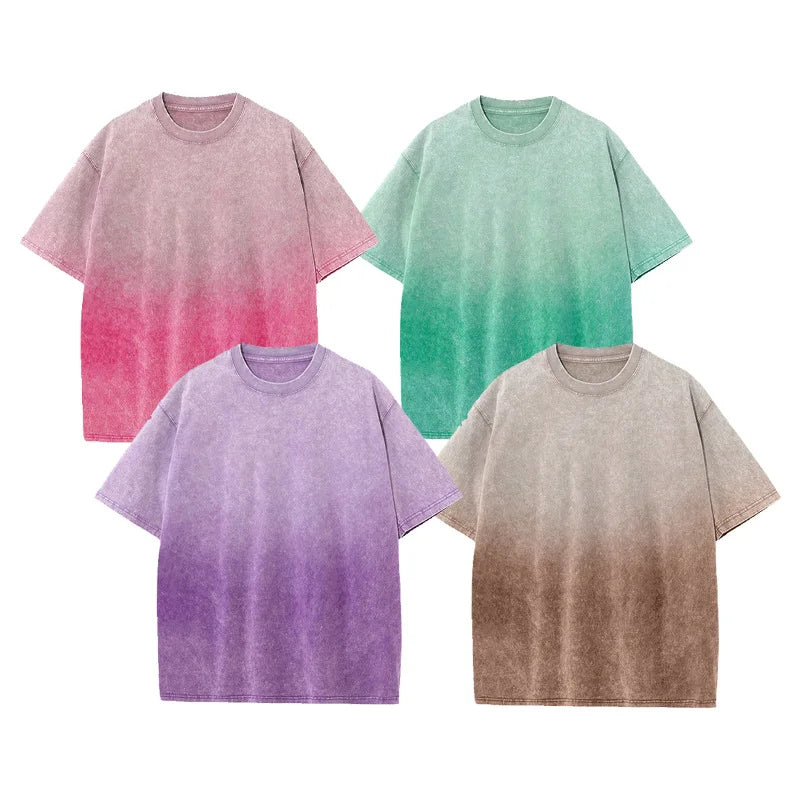 Wholesale High Quality Custom Oversized Blank Men 100% Cotton Tshirt Print Vintage Organic Cotton  Gradient Acid Washed t Shirts