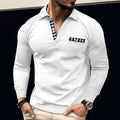 RNSHANGER Spring Daily Men's Polo Shirts Patchwork Plaid Long Sleeve Chest Pocket Multi-Button Design Casual Fashion Polo Shirt